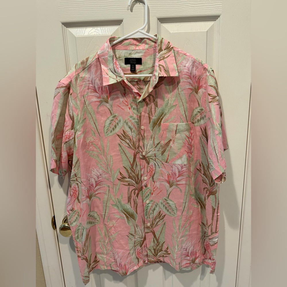 Club Room Peachy Pink Tropical Print Short-Sleeve Button-Down Shirt